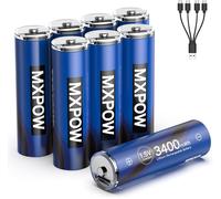 Akku Aa Lithium Usb-C 1,5v 3400mwh Aa Akkus Wiederaufladbar 1500 Zyklen, 8 Stück Schnellladung In Usb Batterie Mit 4 In 1 Ladekabel
