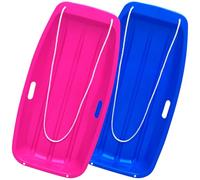 AKLIFFE Luge de Neige en Plastique avec 2 Lignes, Bob de 89 cm avec Poignées pour Enfants Unisexes Adultes Sports d'Hiver (Rose+Bleu)