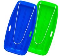 AKLIFFE Luge de Plastique avec 2 Lignes de Luge, 89 cm Bob Luge pour Faire de la Luge avec poignées pour Unisexe Enfants Adultes Sports d'hiver (Bleu+Vert)
