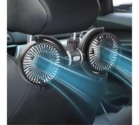 AKLIFFE Ventilateur de Voiture 12V à Double Tête, Ventilateur de Véhicule USB Portable, Refroidissement Silencieux Ventilateur pour Siège Arrière, 3 vitesses, rotation à 360° pour Enfants, Chien, SUV
