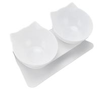 AKLOSIPY 15 ° Bol de Chat Double Ergonomique - Solution d'alimentation avec Une Base Sécurisée pour Les Chats et Les Petits Animaux de Compagnie (Base Blanche + Bol Blanc)
