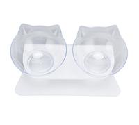 AKLOSIPY 15 ° Bol de Chat Double Ergonomique - Solution d'alimentation avec Une Base Sécurisée pour Les Chats et Les Petits Animaux de Compagnie (Base Blanche + Bol Transparent)