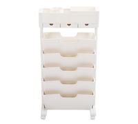 AKLOSIPY Bibliothèque Mobile à 3 Tiroirs de Couleur Beige, étagères de Rangement Mobiles Multifonctions avec roulettes pour Le Salon de l'école, Chariot Utilitaire Roulant à 5 Niveaux pour Livres