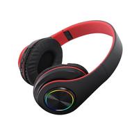 AKLOSIPY Casque de Jeu avec des Lumières RVB et des Basses - Conception Pliable et Confortable, Prend en Charge la Carte Mémoire, Rouge (Noir Rouge)