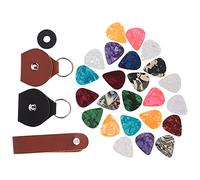 AKLOSIPY Jeu de Médiators de Guitare 28 Pièces avec étui en Cuir PU, 3 Options d'épaisseur et Accessoires, y Compris un Bandeau de Piano et une Sangle de Déclenchement