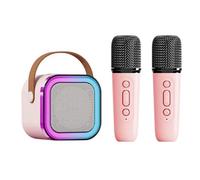 AKLOSIPY Karaoké Portable avec Micro, BT PA et Effets Légers pour la Maison et la Fête (Rose avec 2 Microphone)