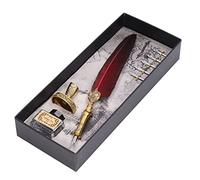 AKLOSIPY Plume élégante avec pointe en acier inoxydable pour une écriture confortable et une calligraphie vintage - Artistique en jaune (rouge foncé)