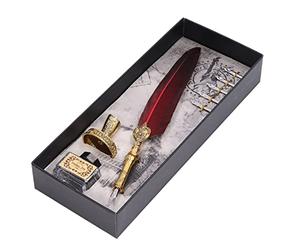 AKLOSIPY Plume élégante avec pointe en acier inoxydable pour une écriture confortable et une calligraphie vintage - Artistique en jaune (rouge foncé)
