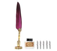 AKLOSIPY Plume élégante en plumes avec pointe en acier inoxydable pour une écriture confortable et une calligraphie vintage - Artistique en jaune (violet foncé)