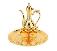 AKLOSIPY Service à thé en Métal élégant Vintage Turc avec Théière, Plateau et 4 Tasses - pour la Décoration Intérieure et les Rassemblements (GOLD)