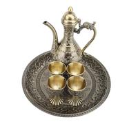 AKLOSIPY Service à thé en Métal élégant Vintage Turc avec Théière, Plateau et 4 Tasses - pour la Décoration Intérieure et les Rassemblements (Bronze)