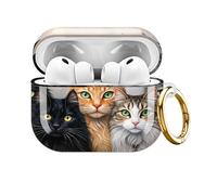 AKMASK Compatible avec les coques AirPods Pro 3e génération (2025), coque de protection en TPU souple et mignonne contre les chutes - Accessoires avec porte-clés doré pour homme et femme - Cinq chats