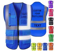 Akmxem Gilets Bleu Securite Personnalisable avec Logo Gilets Reflechissant Haute Visibilité Personnalisé avec Poche pour Hommes et Femmes de Travail de Sécurité pour la Construction