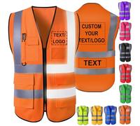 Akmxem Gilets Orange Securite Personnalisable avec Logo Gilets Reflechissant Haute Visibilité Personnalisé avec Poche pour Hommes et Femmes de Travail de Sécurité pour la Construction