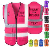 Akmxem Gilets Rose Securite Personnalisable avec Logo Gilets Reflechissant Haute Visibilité Personnalisé avec Poche pour Hommes et Femmes de Travail de Sécurité pour la Construction