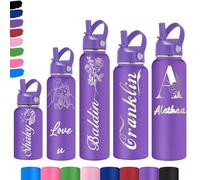 Akmxem Gourde Personnalisable pour Enfant - Gourde PersonnaliséE Bouteille D'Eau Avec Nom - Gourde Isotherme Personnalisable GravéE Avec Paille pour L'éCole Le Sport Le Bureau L'ExtéRieur