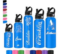 Akmxem Gourde Personnalisable pour Enfant - Gourde PersonnaliséE Bouteille D'Eau Avec Nom - Gourde Isotherme Personnalisable GravéE Avec Paille pour L'éCole Le Sport Le Bureau L'ExtéRieur