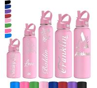 Akmxem Gourde Personnalisable pour Enfant - Gourde PersonnaliséE Bouteille D'Eau Avec Nom - Gourde Isotherme Personnalisable GravéE Avec Paille pour L'éCole Le Sport Le Bureau L'ExtéRieur