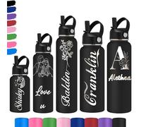 Akmxem Gourde Personnalisable pour Enfant - Gourde PersonnaliséE Bouteille D'Eau Avec Nom - Gourde Isotherme Personnalisable GravéE Avec Paille pour L'éCole Le Sport Le Bureau L'ExtéRieur