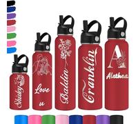 Akmxem Gourde Personnalisable pour Enfant - Gourde PersonnaliséE Bouteille D'Eau Avec Nom - Gourde Isotherme Personnalisable GravéE Avec Paille pour L'éCole Le Sport Le Bureau L'ExtéRieur