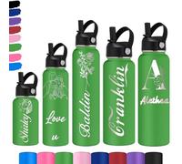 Akmxem Gourde Personnalisable pour Enfant - Gourde PersonnaliséE Bouteille D'Eau Avec Nom - Gourde Isotherme Personnalisable GravéE Avec Paille pour L'éCole Le Sport Le Bureau L'ExtéRieur