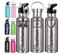 Akmxem Gourde Personnalisée Avec Paille 350ml 750ml Gourde Isotherme Personnalisable Gravé Nom Logo Gourde Personnalisée En Acier Inoxydable Cadeau pour l'École Le Sport Le Bureau l'Extérieur
