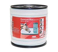 AKO Premium Plus Ruban de clôture électrique à large bande 40 mm Blanc/vert 200 m Résistance : 0,09 Ohm, meilleure conductivité possible pour les clôtures exigeantes