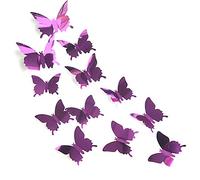 Akoak 24 pcs 3d Effet miroir papillon Autocollant mural Art Decor Stickers pour décoration de la maison ou décoration de fête violet