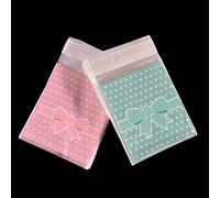 AKOAK Lot de 200 sachets autocollants en polypropylène avec nœud mignon pour gâteaux, biscuits, bonbons (8 x 10 cm + 3 cm)