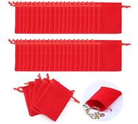 AKOAK Lot de 50 sacs en velours avec cordon de serrage, 5 x 7 cm, petits sacs cadeaux pour bijoux, bonbons, fête, vacances, Noël, mariage, rouge