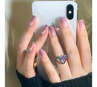 AKOFIC 24 Pièces Faux Ongles Moyen, Ballerine Faux Ongles à Coller French, Ombre Violet Glazed Press on Nails avec Gel Pad Ongles, Faux Ongles Reutilisable Sans Colle pour Femmes