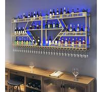 AKOGG Porte Bouteille Mural avec Lumière LED,Étagère À Vin Murale avec Support pour Verre À Vin,Casier À Bouteilles,Range Bouteille pour Salle À Manger,Bar,Cave À Vin(3-Layer Gold,300 * 20 * 86cm)
