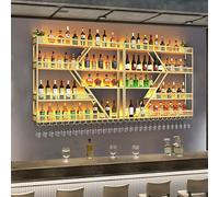 AKOGG Porte Bouteille Mural avec Lumière LED,Étagère À Vin Murale avec Support pour Verre À Vin,Casier À Bouteilles,Range Bouteille pour Salle À Manger,Bar,Cave À Vin(4-Layer Gold,300 * 20 * 123cm)