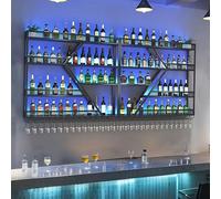 AKOGG Porte Bouteille Mural avec Lumière LED,Étagère Murale À Vin avec Support pour Verre À Vin,Casier À Bouteilles,Range Bouteille pour Salle À Manger,Bar,Cave À Vin(Black,200 * 20 * 123cm)