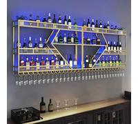 AKOGG Porte Bouteille Mural avec Lumière LED,Étagère Murale À Vin avec Support pour Verre À Vin,Casier À Bouteilles,Range Bouteille pour Salle À Manger,Bar,Cave À Vin(Gold,300 * 20 * 86cm)