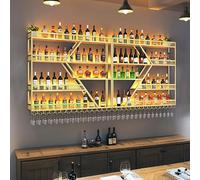 AKOGG Porte Bouteille Mural avec Lumière LED,Étagère Murale À Vin avec Support pour Verre À Vin,Casier À Bouteilles,Range Bouteille pour Salle À Manger,Bar,Cave À Vin(Gold,300 * 20 * 123cm)