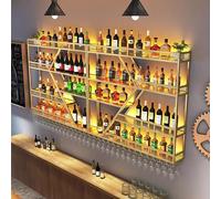 AKOGG Porte Bouteille Mural en Fer avec Porte-Verre À Vin,Range Bouteille avec Lumière LED,Étagère A Vin Murale,Casier À Vin Métal,Rangement Bouteille De Vin pour Cuisine Bar(4-Layer Gold,280cm)