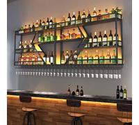 AKOGG Porte Bouteille Mural en Fer avec Porte-Verre À Vin,Range Bouteille avec Lumière LED,Étagère A Vin Murale,Casier À Vin Métal,Rangement Bouteille De Vin pour Cuisine Bar(3-Layer Black,260cm)