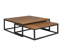 Akola Table basse 2 pièces en bois massif 75 x 75 x 27 cm | Table de salon design en bois de Sheesham | Table de salon massive avec pieds en métal