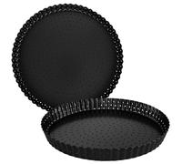 AKOLAFE 2 Pièces Plaque Pizza Perforée 26 et 30 cm, Plaque à Pizza Ronde en Acier Carbone Noir, Moule Rond Antiadhésif avec Fond Amovible pour Four, Quiche et Tarte Flambée