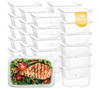 AKOLAFE 50 Pièces Boite Plastique Alimentaire 1000ml Boîte Congélation Réutilisable 17 x 11 x 6cm Transparent Récipient Plastique avec Couvercle Sans BPA pour Micro-Ondes, Congélateur, Lave-Vaisselle