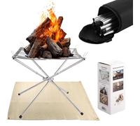 AKOLAFE Foyer portable pour camping 41 x 41 x 36 cm, grand foyer de camping pliable en acier inoxydable avec tapis pour barbecue, jardin, terrasse, jardin