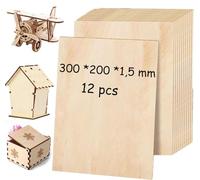 AKOLAFE Lot de 12 Contreplaqué 1,5 mm Panneau de Contreplaqué 300 x 200 x 1,5 mm Panneau Bois A4 Planche de Bois Contreplaqué Naturel pour Pyrogravure Bricolage Artisanate en Bois Modèles et Peintures