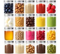 AKOLAFE Lot de 20 bocaux en plastique transparent de 250 ml avec couvercles pour cuisine, épices, cosmétiques, loisirs créatifs