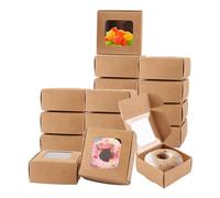 AKOLAFE Lot de 50 boîtes d'allumettes vierges 6,5 x 6,5 x 3 cm, boîte en papier kraft marron avec fenêtre de visualisation, boîte cadeau, petite boîte à cupcakes, muffins, boîte cadeau en papier kra