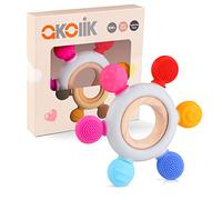 akolik Anneau de Dentition pour Bébé, en Silicone et Bois pour Jouet de Dentition, Accessoires d'Allaitement Sans BPA pour Bébés de 3-6 6-12 Mois Autiste, Cadeaux pour Enfant (Gouvernail C)