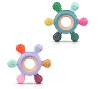 akolik Anneau de Dentition pour Bébé, en Silicone et Bois pour Jouet de Dentition, Accessoires d'Allaitement Sans BPA pour Bébés de 3-6 6-12 Mois Autiste, Cadeaux pour Enfant (gouvernail A+B)