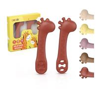 Akolik Cuillère Bébé Apprentissage Silicone Souple, Couverts Design Girafe, Cuillère de Nourrissage et Anneau de Dentition 2 en 1, Adapté dès 4-6+ Mois