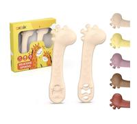 Akolik Cuillère Bébé Apprentissage Silicone Souple, Couverts Design Girafe, Cuillère de Nourrissage et Anneau de Dentition 2 en 1, Adapté dès 4-6+ Mois