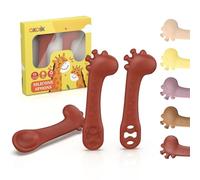 Akolik Cuillère Silicone Souple d'Apprentissage Bébé - Design Girafe, Anneau de Dentition 2 en 1 pour Nourrissage, Adapté dès 4-6+ Mois